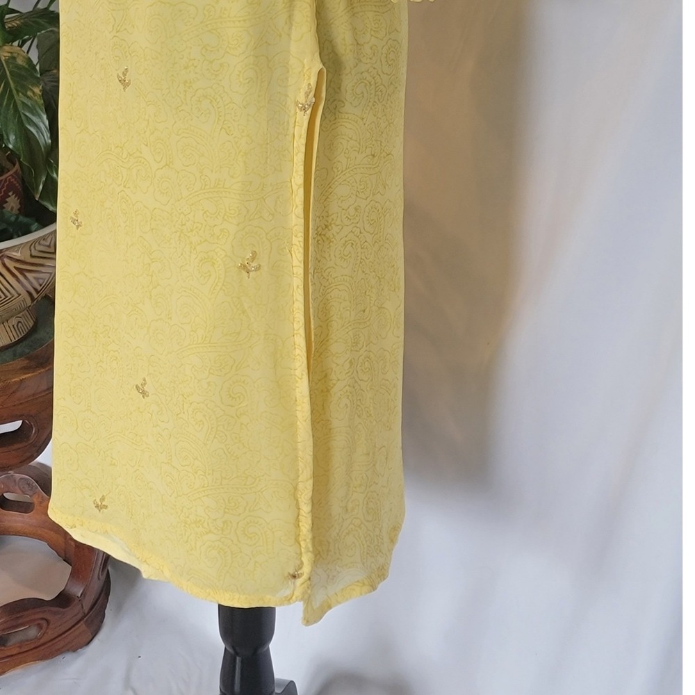 Jay Vardhan Yellow Embroidered Sequin Kurti Tunic Top Paisley Damask XL 42 - Picture 6 of 8